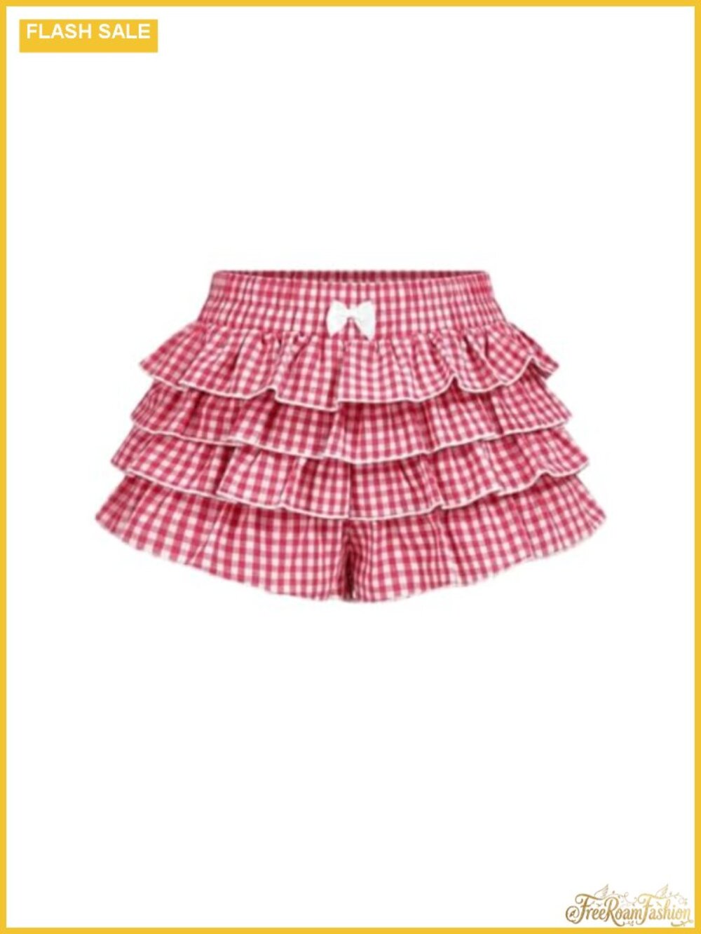 Women Gingham Tiered Ruffle Shorts Mini Skort Low Rise Y2K Coquette